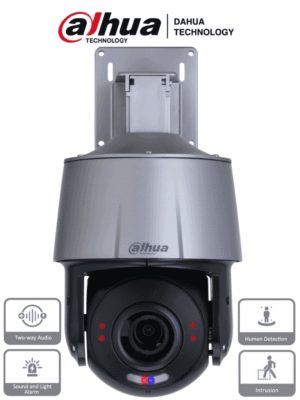 C?mara PTZ IP DE 4 MP 5x Zoom Optico Disuasi?n Activa Estrobo de Luz Roja y Azul IP66 Poe Dahua
