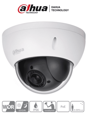 Camara IP PTZ Mini Domo Antivandalica de 2 Megapixeles Starlight IK10 IP66 PoE Dahua