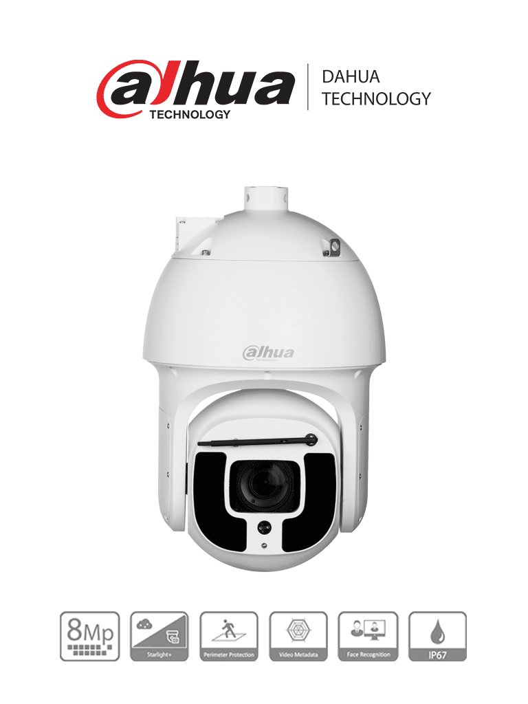 Camara IP PTZ de 8 MP WizMind IR de 400 Metros Starlight Reconocimiento Facial IP67 Dahua
