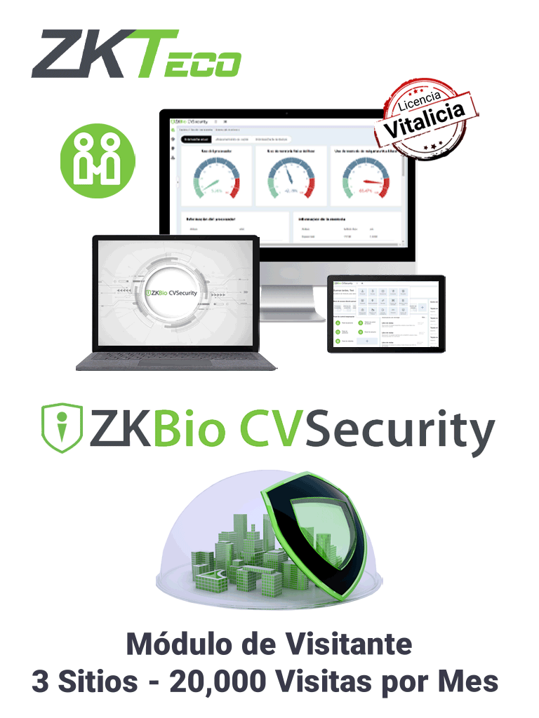 Licencia para gesti?n de Visitas en BioCVSecurity / 20,000 Visitas por Mes / 3 Sitios de Registro / Vitalicia