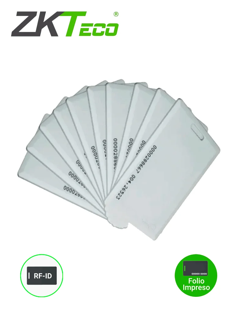 Paquete 10 tarjetas RFID 125 Khz Folio impreso ZKTeco