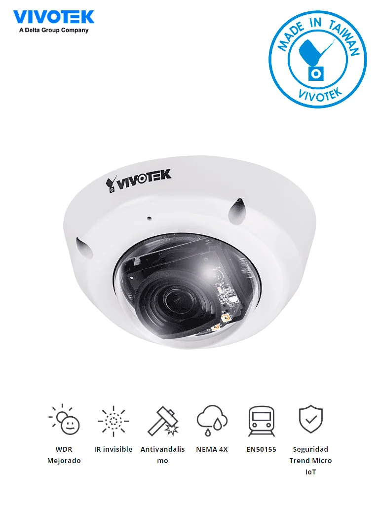 C?mara IP domo exterior anmtivandalismo 2 MP Lente Fijo 2.4mm IP66 IK10 Nema4X Vivotek
