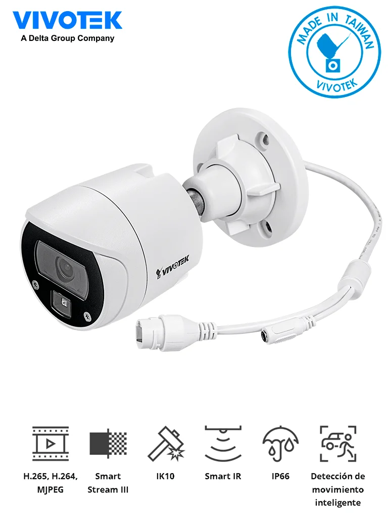 C?mara IP bullet exterior 2 Megapixeles/ Lente 2.8mm/ Smart IR 30 Mts Antivandalica IP66 IK10 Vivotek