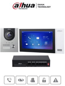 DAHUA KTP01L(S) - Kit de Videoportero IP con Frente de Calle Metalico, Monitor y Switch PoE/ Monitor de 7 Pulgadas Touch/ Ranura SD/ Frente de Calle con Camara de 2 Megapixeles/ Apertura de Puerta/ E&S De Alarmas/ Switch de 5 Puertos y 36 Watts/